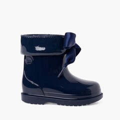 PATENT STYLE LOW-TOP WELLIES FOR GIRLS WITH BOW  Navy Blue