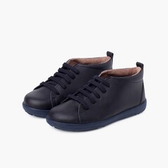 Leather Shoes type Ankle Boots Lace-up Navy Blue