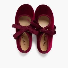 Girls velvet mary jane with faille bow Burgundy