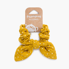 Scrunchie with polka dot bow Mustard