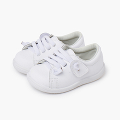 Washable leather trainers elastic laces White