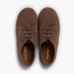 Suede lace-up derby shoes for children Taupe