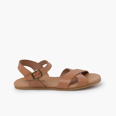 Barefoot sandals crossed straps nappa leather Sand