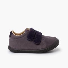 Barefoot Suede trainers hook and loop strap Grey with navy straps