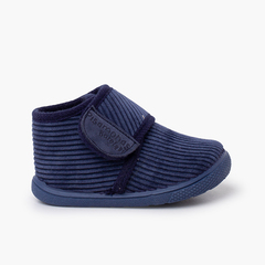 Barefoot Slippers Corduroy Hook-and-Loop Strap Navy Blue