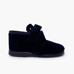 Children booties velvet bow Navy Blue