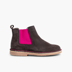 Suede Chelsea Boots with Coloured Elastic  Grey and  Pink