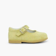 Girls Buckle Up Suede Mary Janes Yellow
