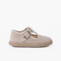 Casual T-Bar Shoes with Sport Sole same Tone  Light Brown